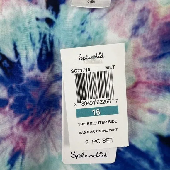 Splendid Girl’s Two Piece Blue Tie Dye Short Sleeve Rashguard Set Size 16